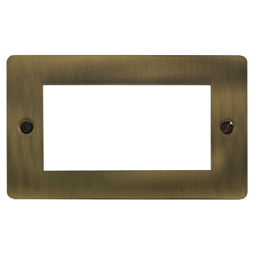 Flat Light Antique Brass 2 Gang 4 Mod Plate & Frame