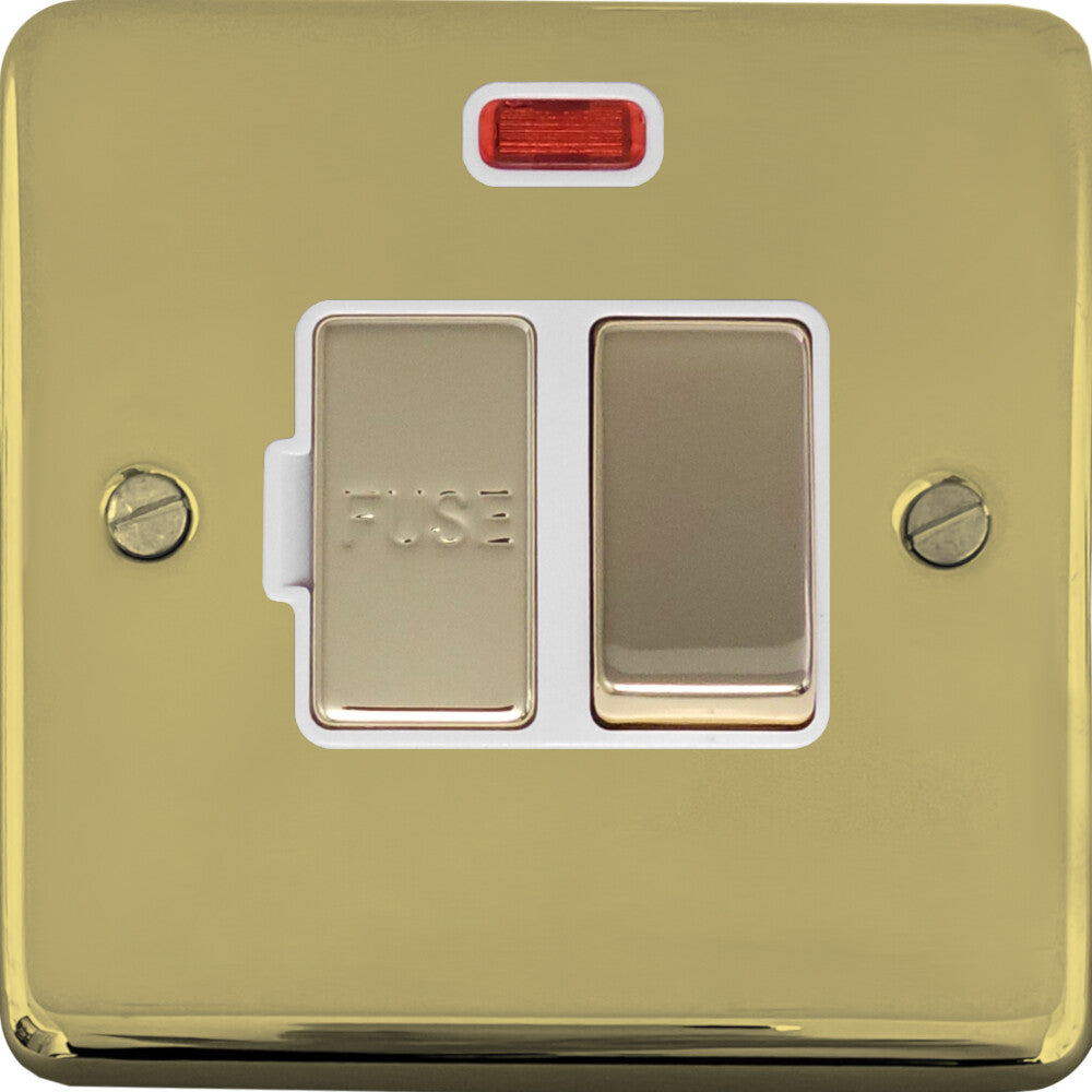 Contour Polished Brass Switched Fuse Spur with Neon (White Insert/ Brass Switch)