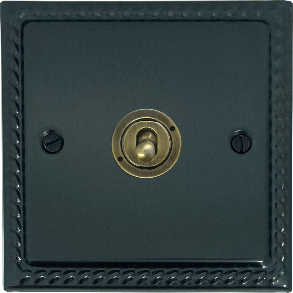 Georgian Black Bronze Intermediate Toggle Switch (Antique Brass Toggle)
