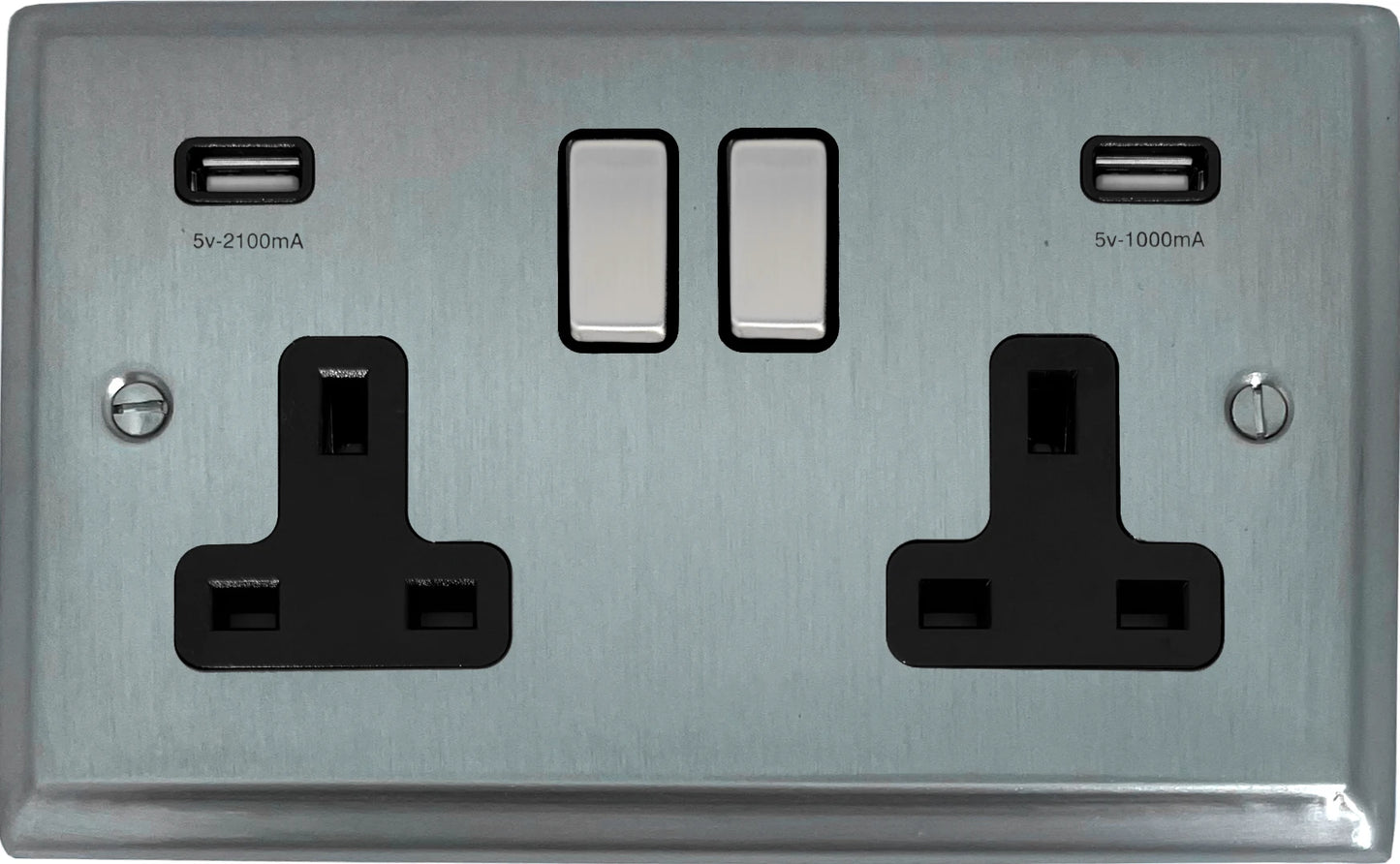 Deco Satin Chrome 2 Gang Socket C/W Usb Ports