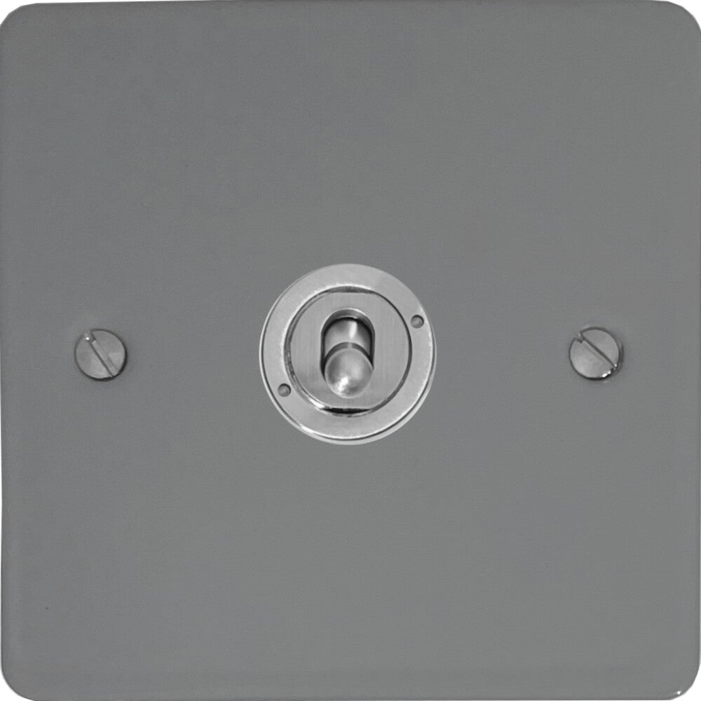 Flat Light Grey 1 Gang Toggle (Brushed Steel Toggle)
