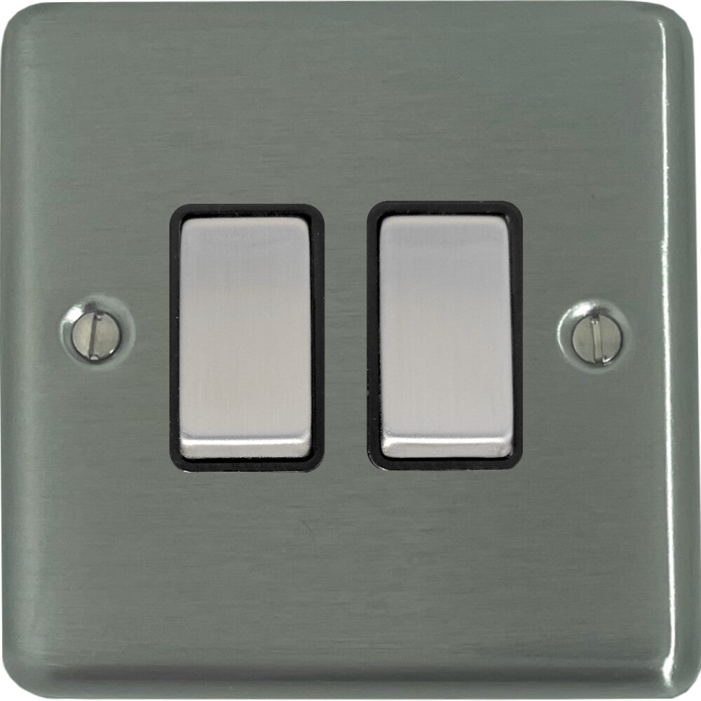 Contour Brushed Steel 2 Gang Switch
