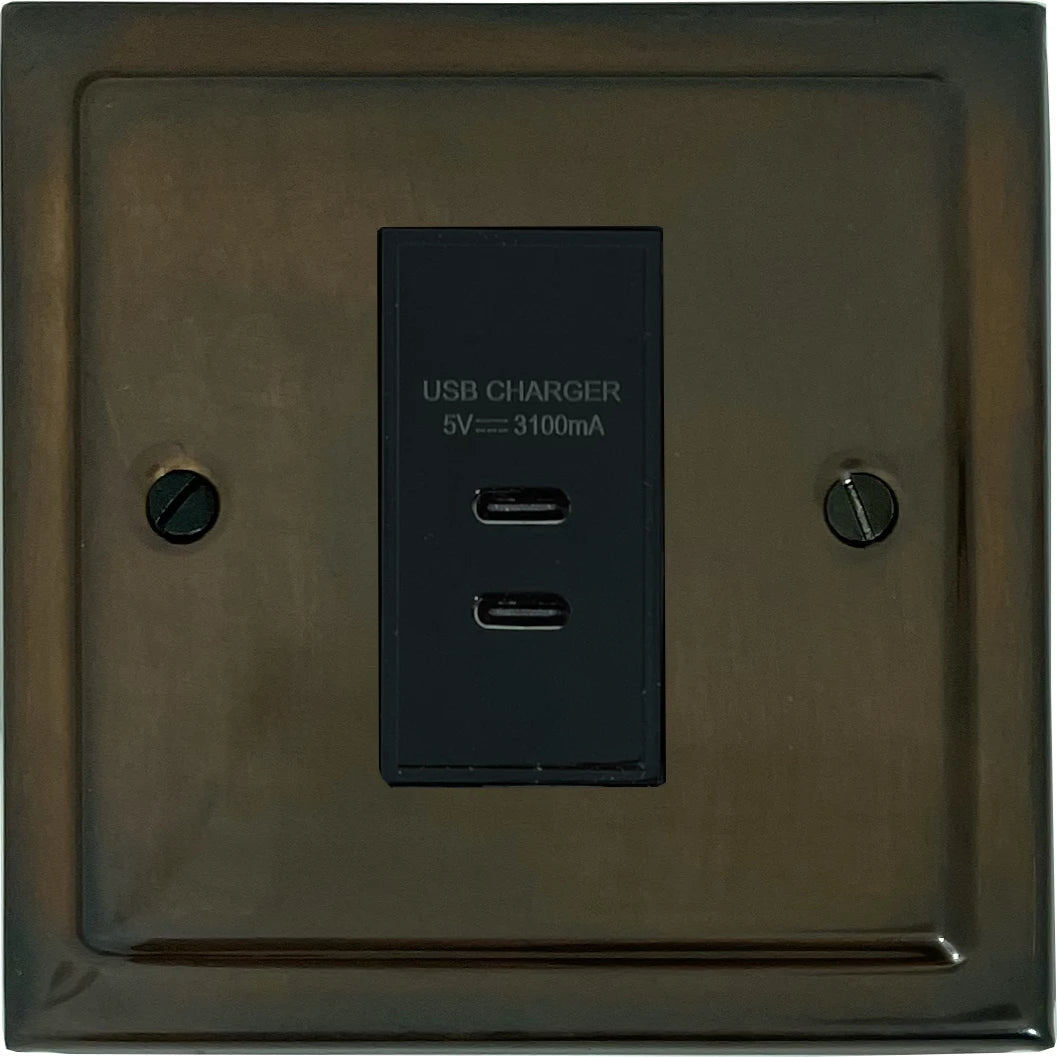 Trimline Medium Bronze 1 Gang 2 x USB-C