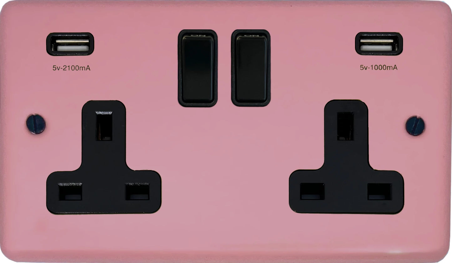 Contour Pink 2 Gang Socket with USB