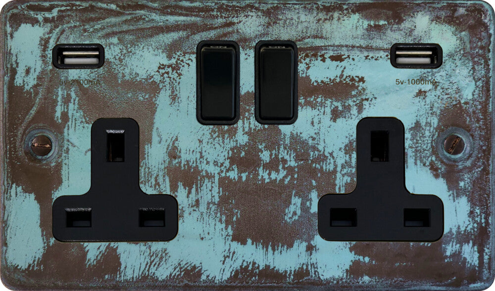 Flat Verdigris 2 Gang Socket with USB
