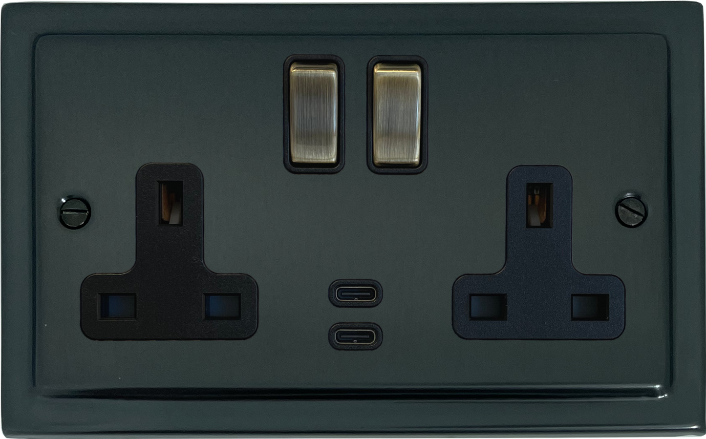 Victorian Black Bronze 2 Gang Socket with USBC Ports