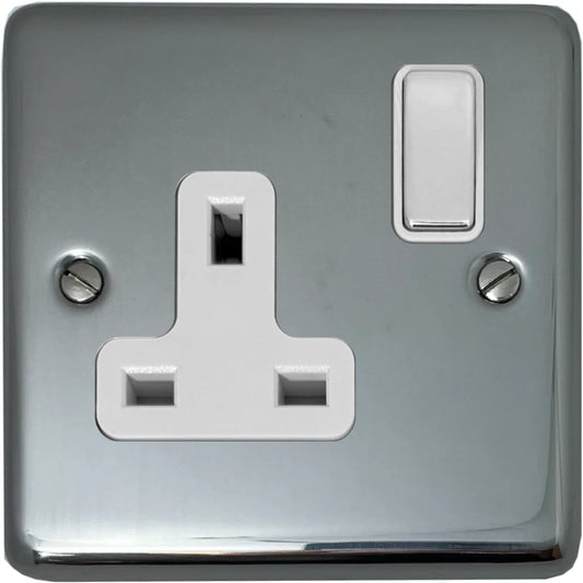 Contour Polished Steel 1 Gang Switched Socket