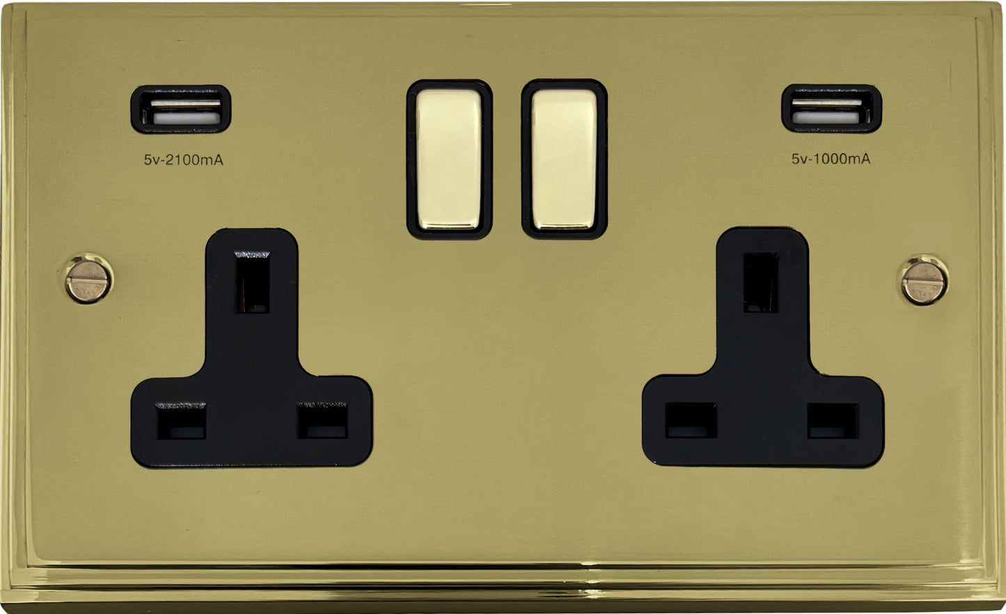 Victorian Polished Brass 2 Gang Socket C/W Usb Port