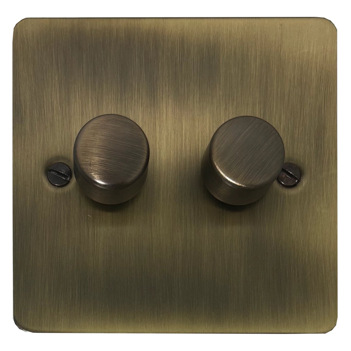 Flat Light Antique Brass 2 Gang 120W LED Dimmer