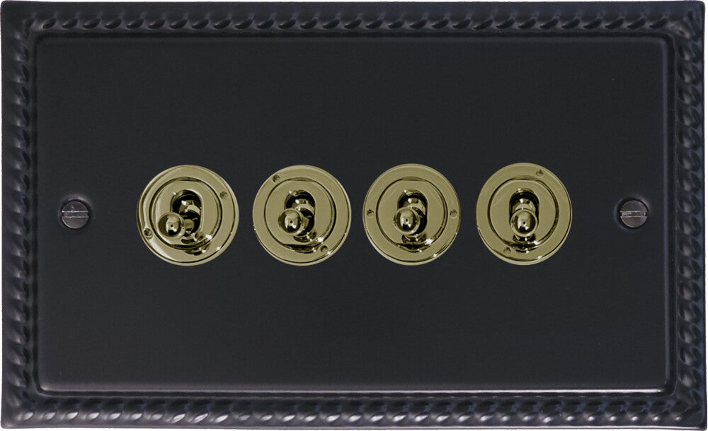 Georgian Flat Black 4 Gang Toggle (Brass Toggles)