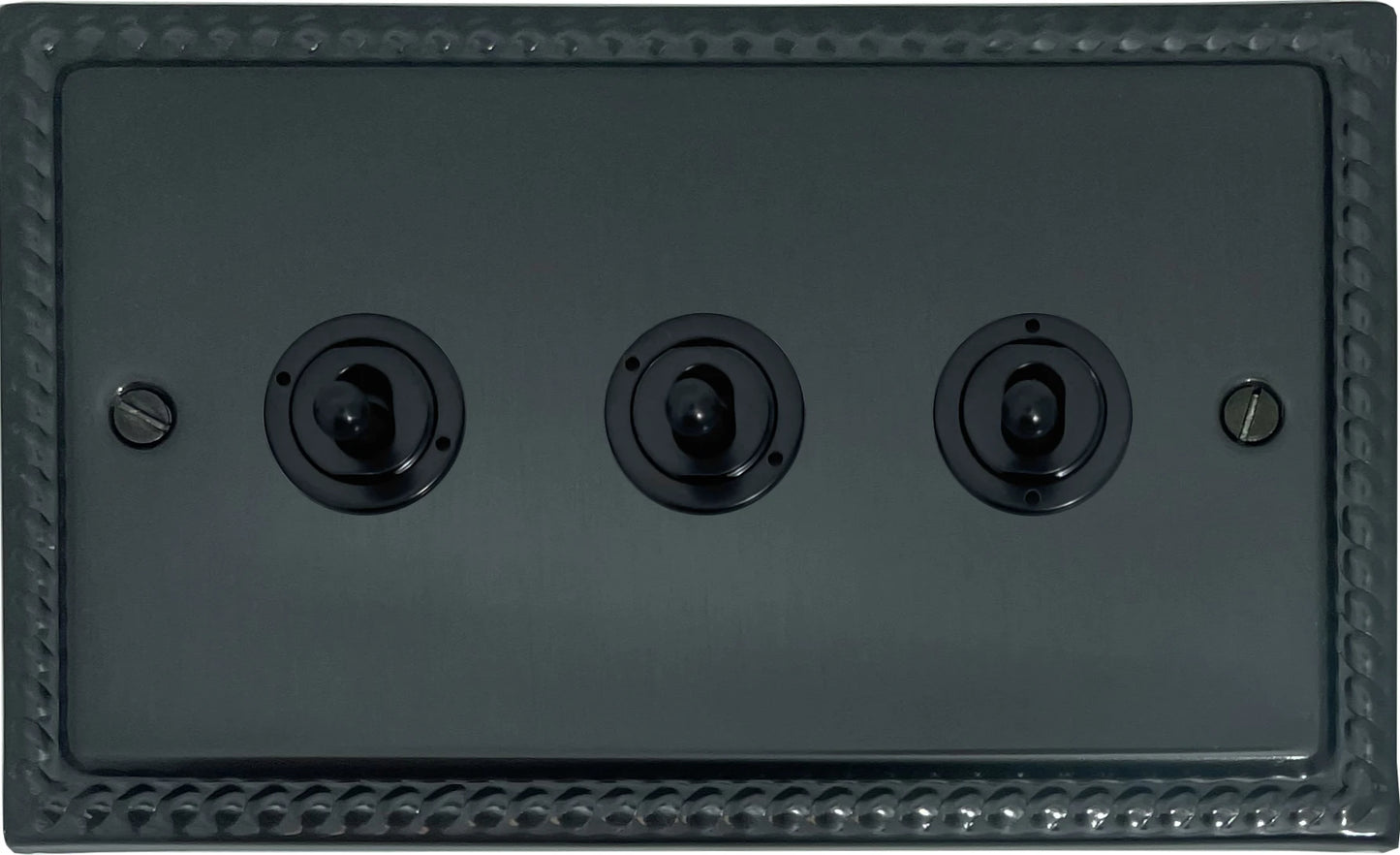 Georgian Black Bronze 3 Gang Toggle Switch (Black Toggle)