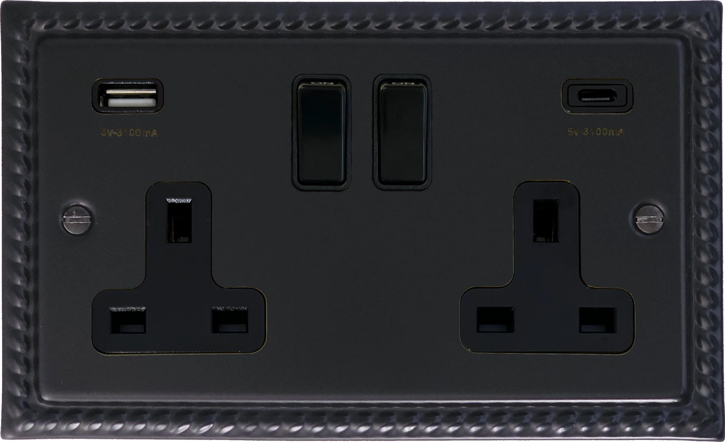 Georgian Flat Black 2 Gang Socket with USBC