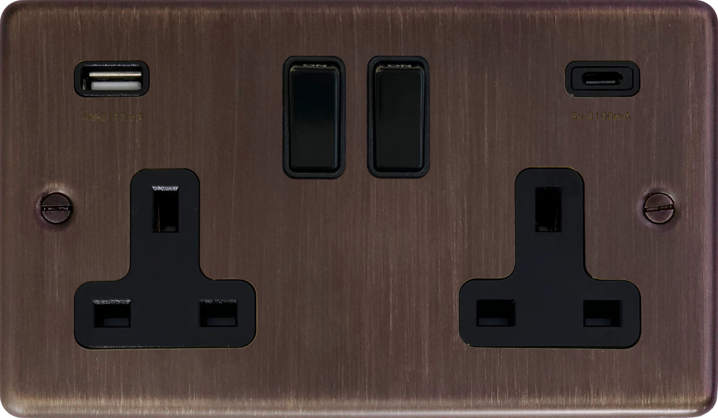 Contour Antique Copper 2 Gang Socket with USBC