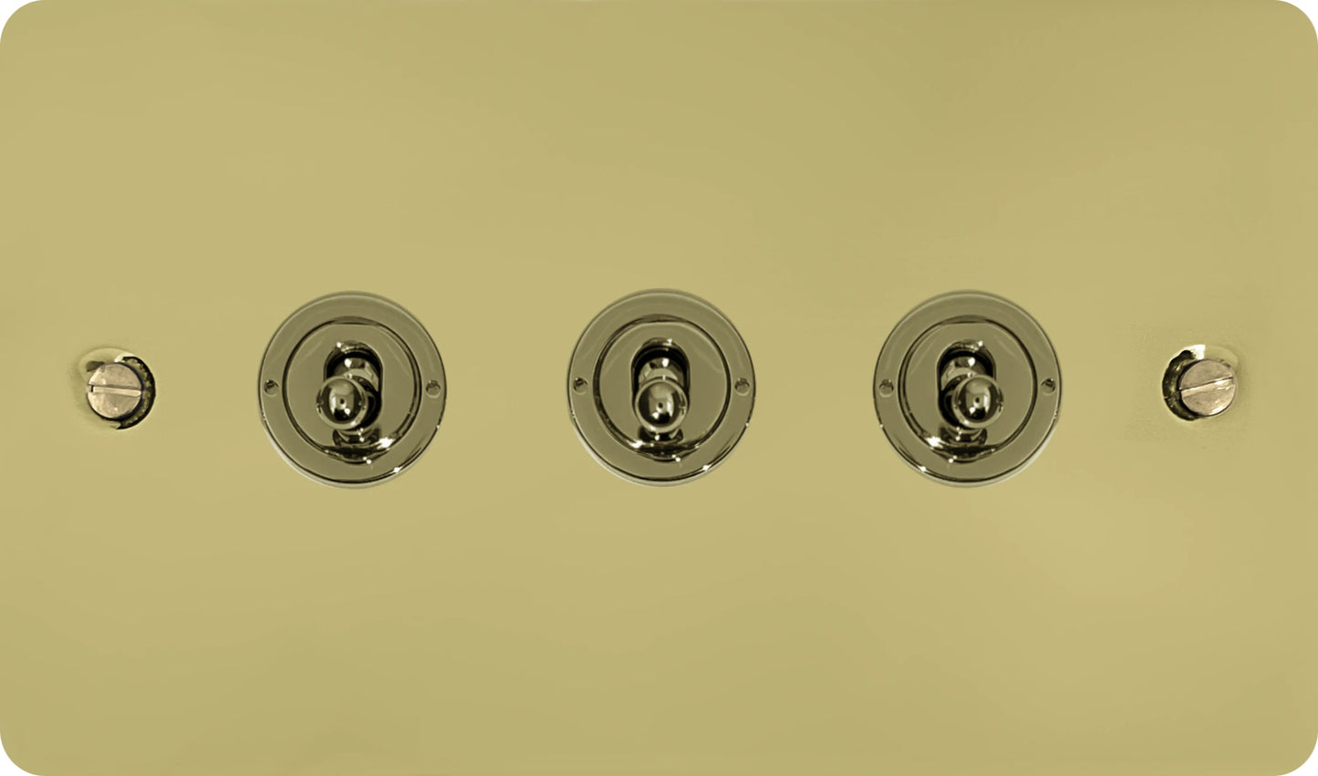Flat Polished Brass 3 Gang Toggle Switch