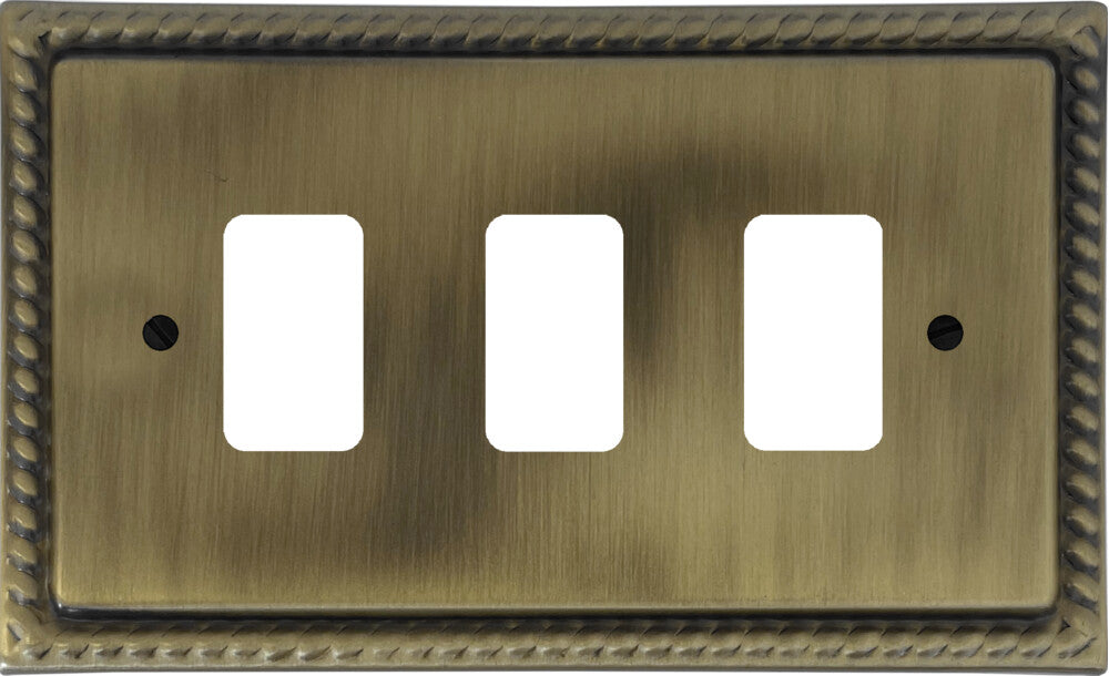 Georgian Light Antique Brass 3 Gang Grid Plate