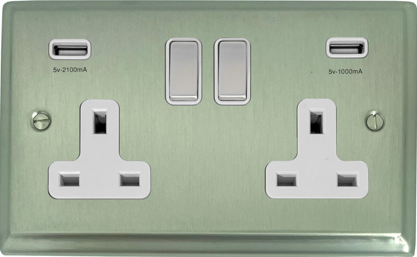 Deco Satin Nickel 2 Gang Socket with USB