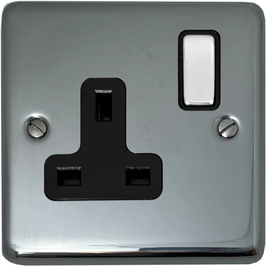 Contour Polished Steel 1 Gang Switched Socket