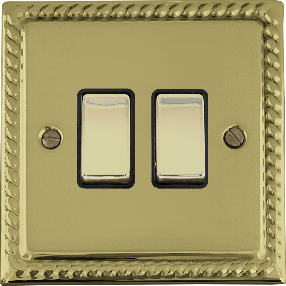 Georgian Polished Brass 2 Gang Switch