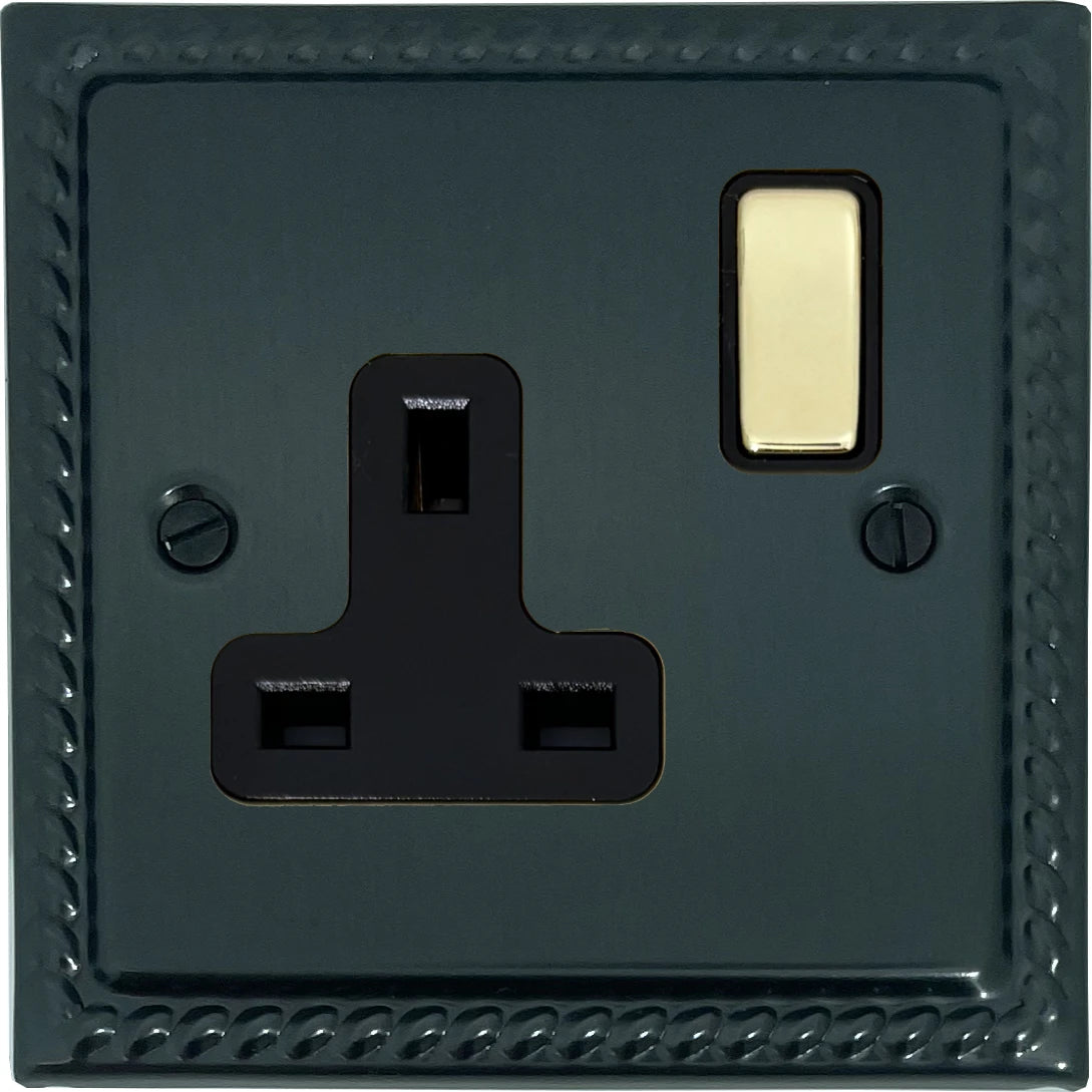 Georgian Black Bronze 1 Gang Socket (Polished Brass Switch)