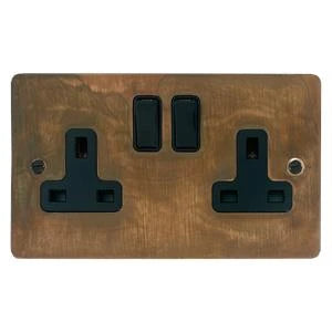 Flat Tarnished Copper 2 Gang Socket