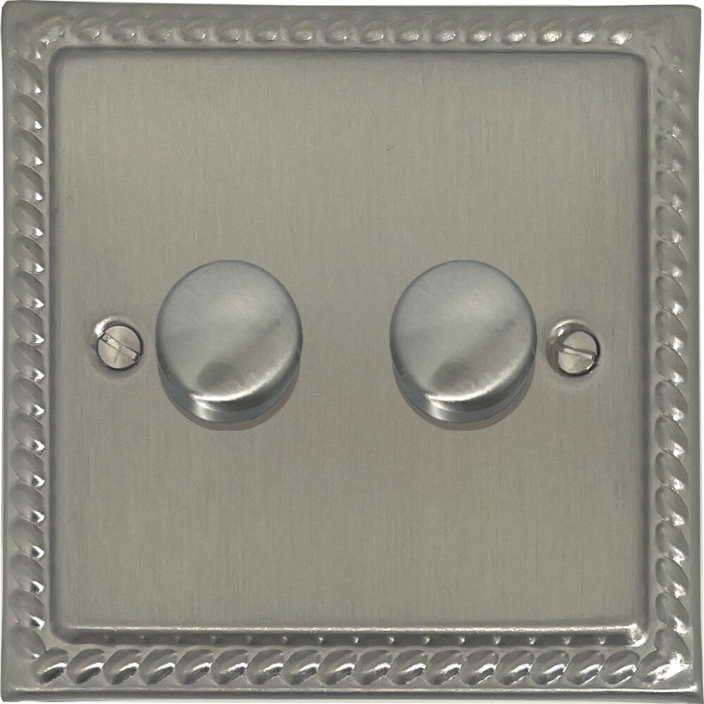 Georgian Satin Nickel 2 Gang LED Dimmer 120W