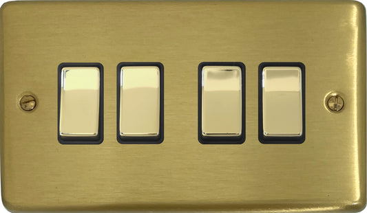 Contour Satin Brass 4 Gang Switch