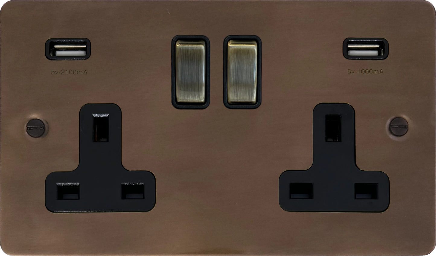 Flat Medium Bronze 2 Gang Socket C/W USB