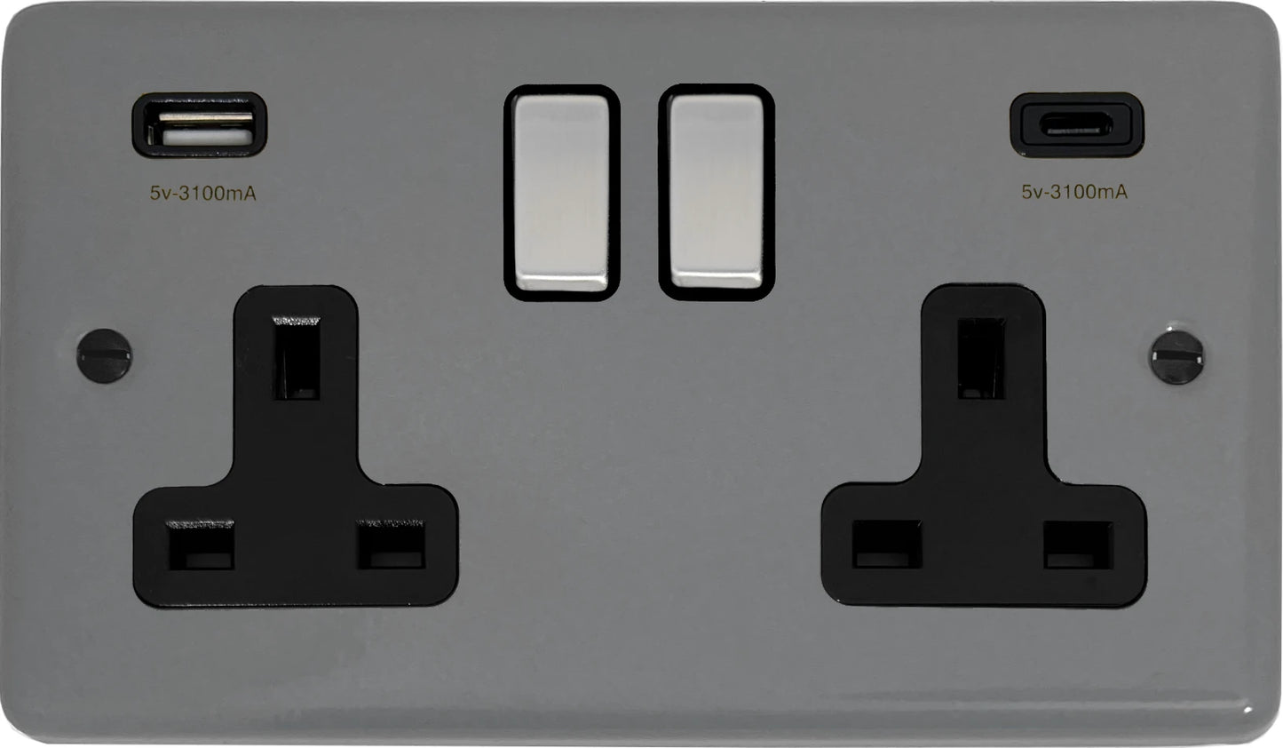 Contour Light Grey 2 Gang Socket C/W USBC Ports
