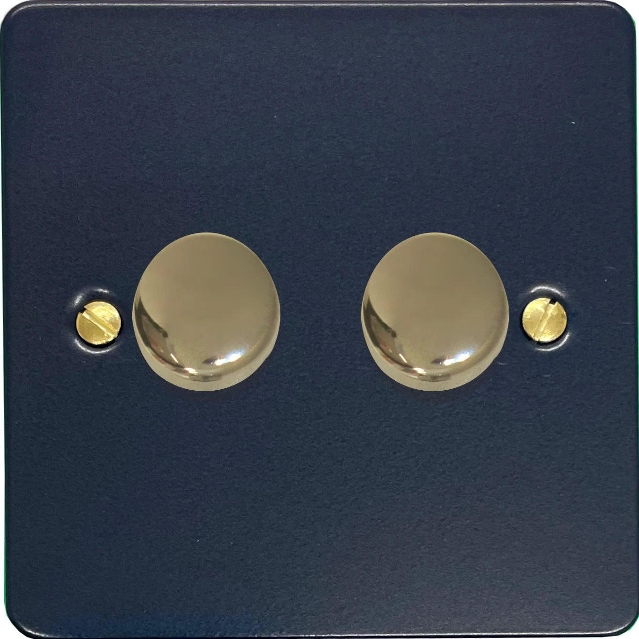 Flat Blue 2 Gang LED Dimmer (Polished Brass Caps)