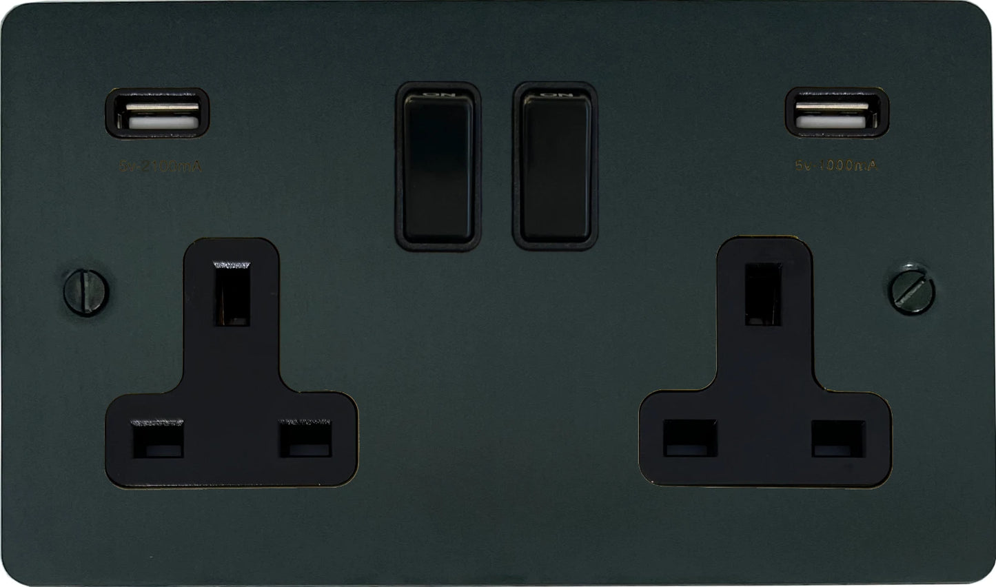 Flat Black Bronze 2 Gang Socket with USB