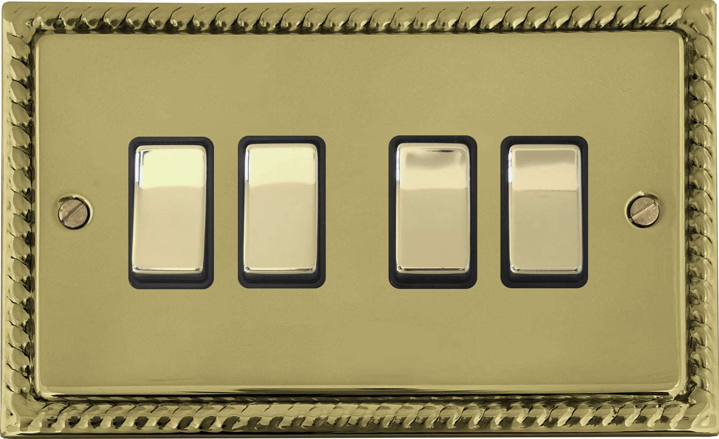 Georgian Polished Brass 4 Gang 2 Way Switch