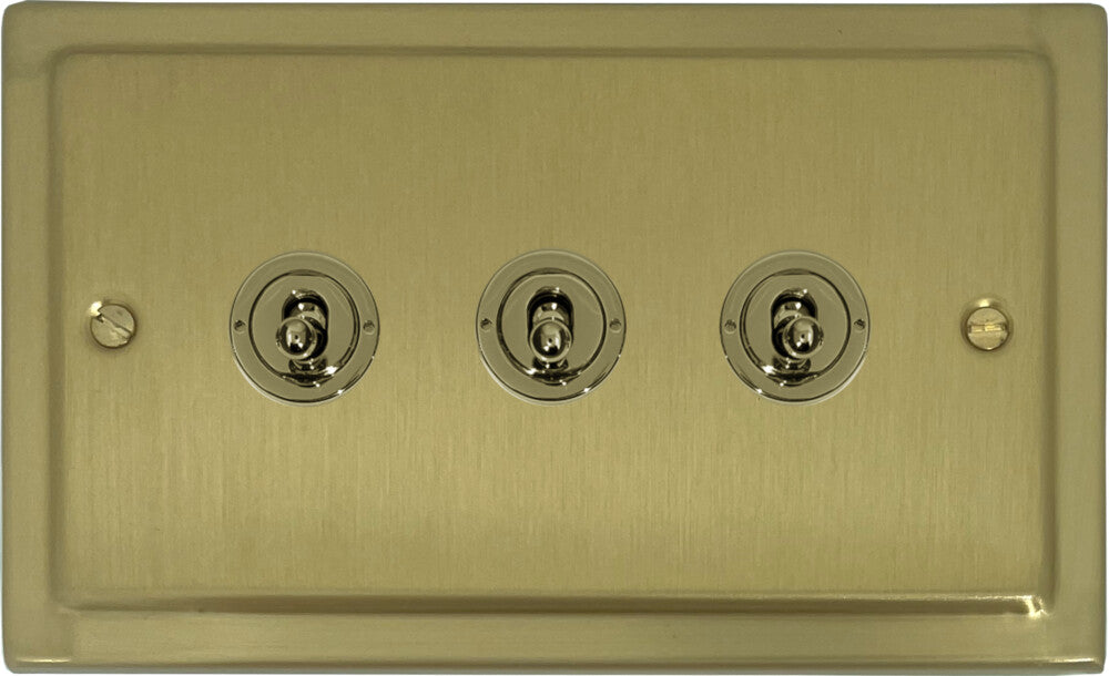 Victorian Satin Brass 3 Gang Toggle
