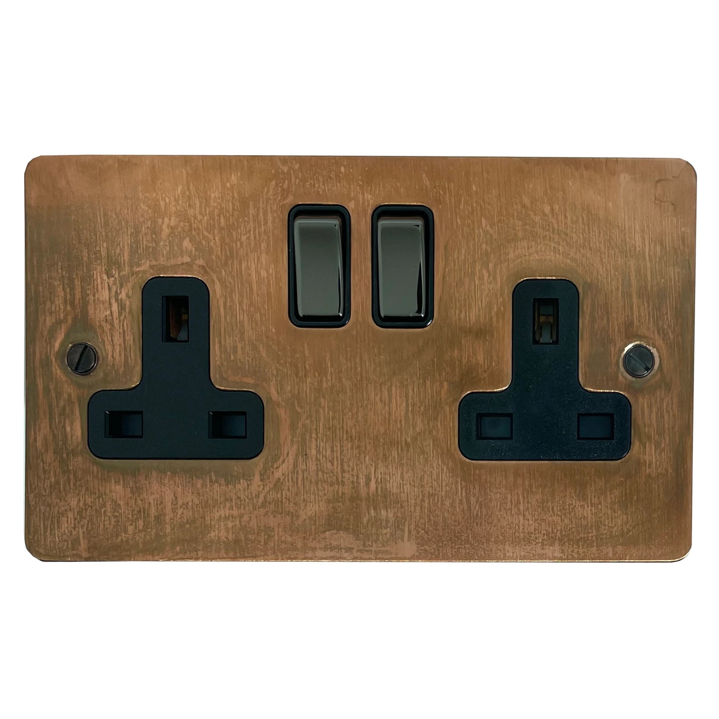 Flat Tarnished Copper 2 Gang Socket