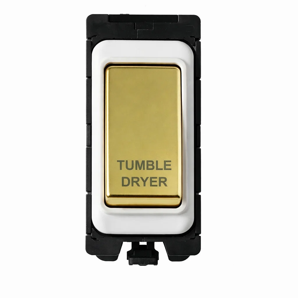 20A DP Switch - Engraved -Washing Machine (White + Polished Brass Switch)