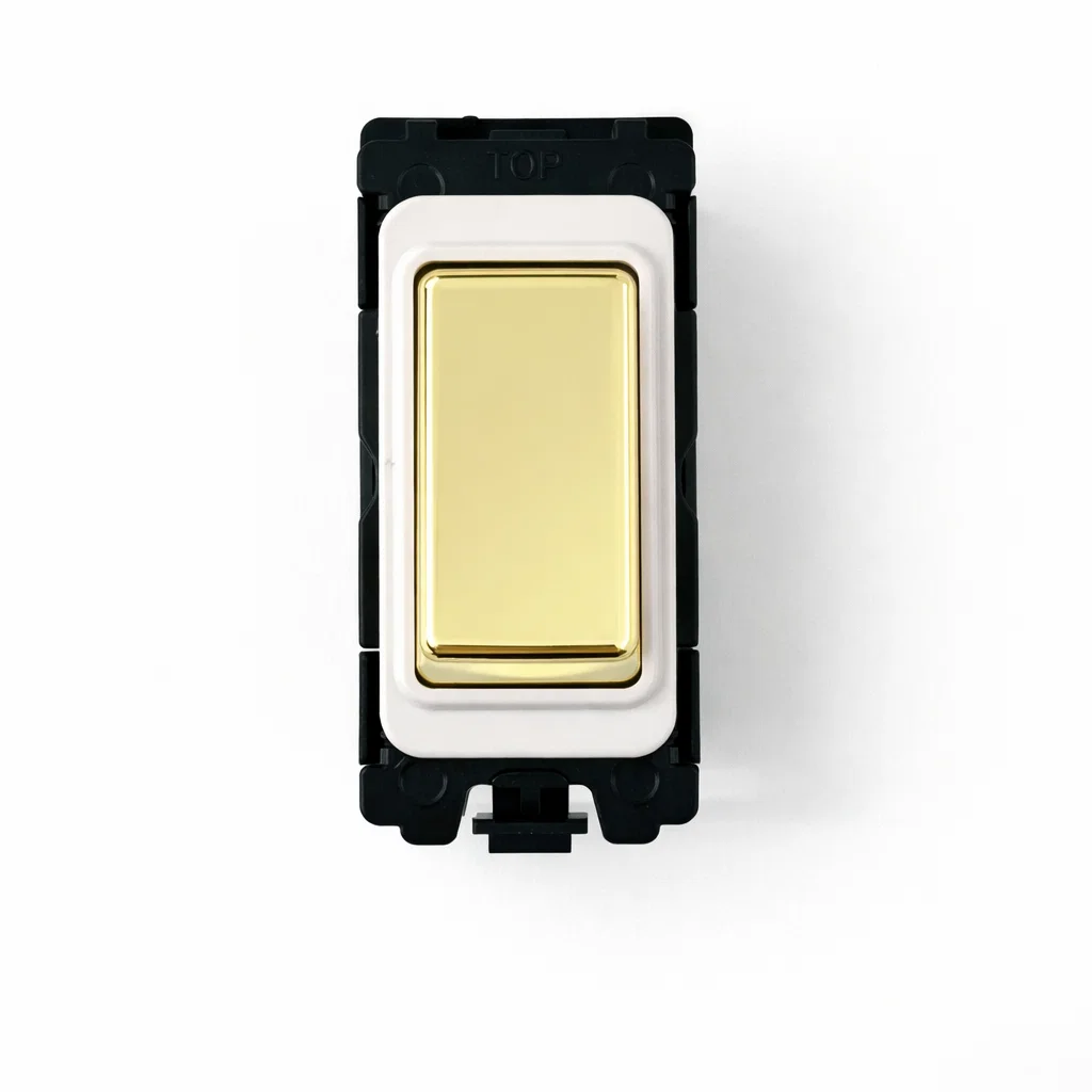 20A Double pole grid switch - White and Polished Brass Switch