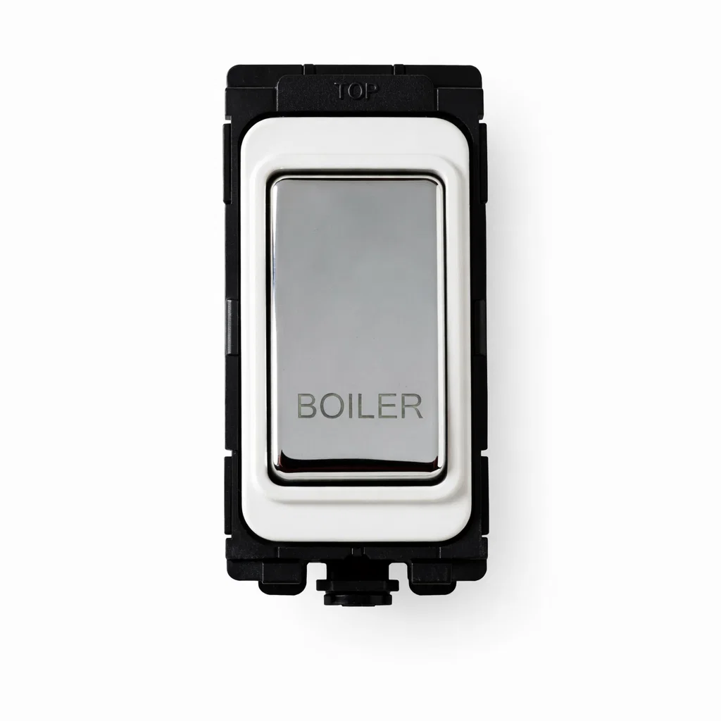 20A DP Switch - Engraved with Boiler (White and Polished Chrome Switch)