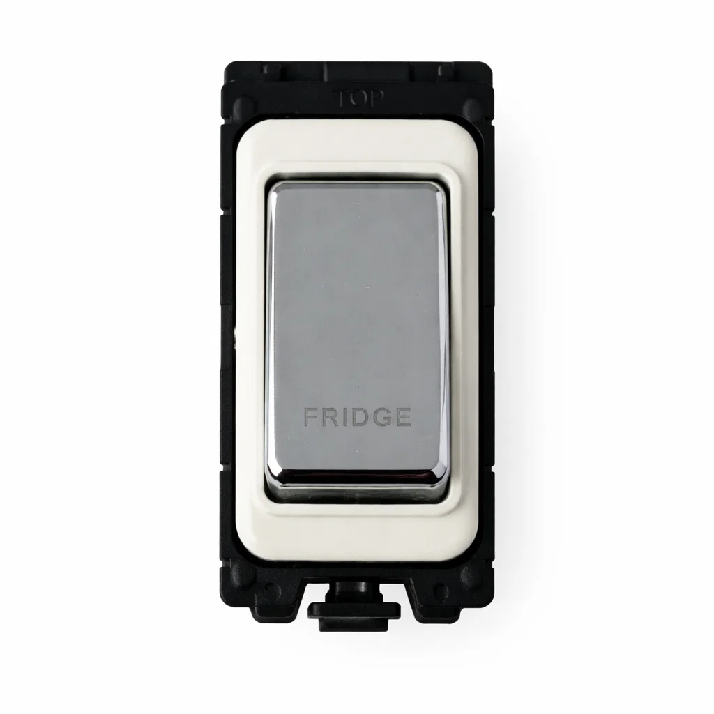 20A DP Switch - Engraved with - Fridge - White and Polished Chrome Switch
