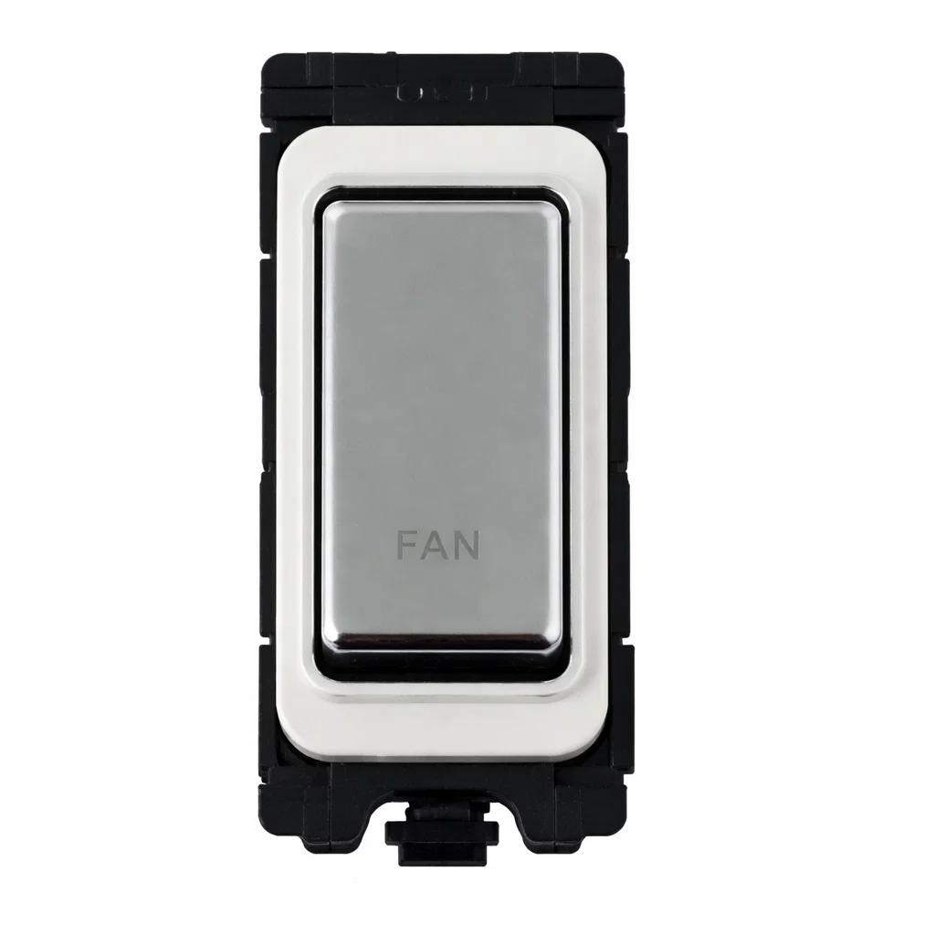 20A DP Switch - Engraved with - Fan - White and Polished Chrome Switch