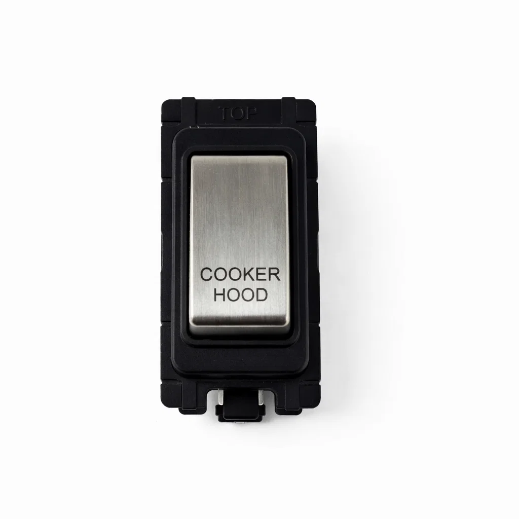 20A DP Switch - Engraved - Cooker Hood - Black and Satin Chrome Switch