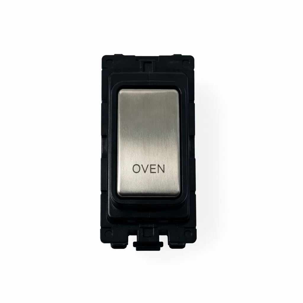 20A DP Switch - Engraved - Oven - Black and Satin Chrome Switch