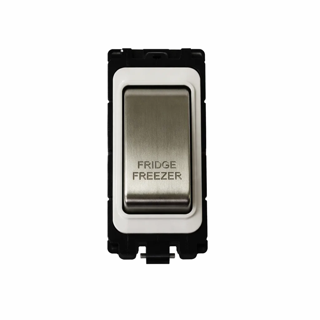 20A DP Switch - Engraved with - Fridge Freezer - White and Satin Chrome Switch
