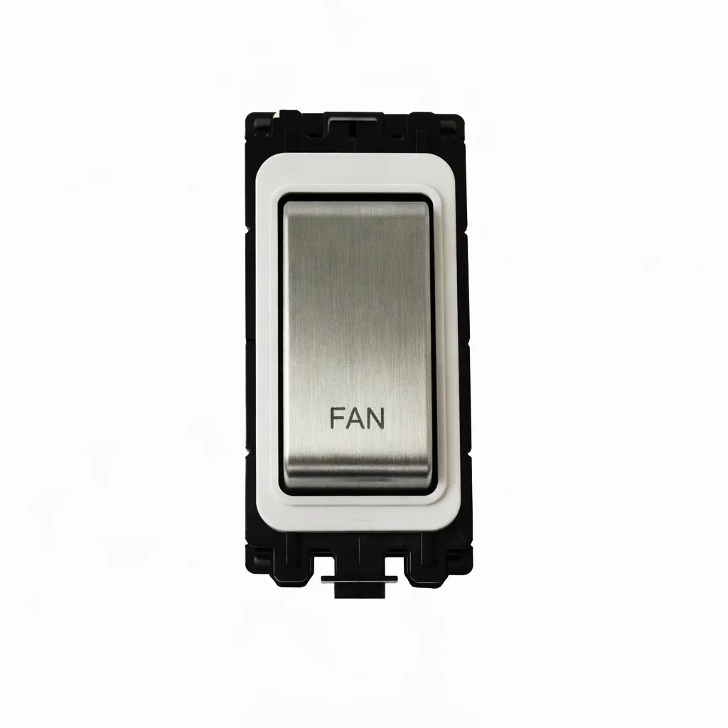 20A DP Switch - Engraved with - Fan - White and Satin Chrome Switch