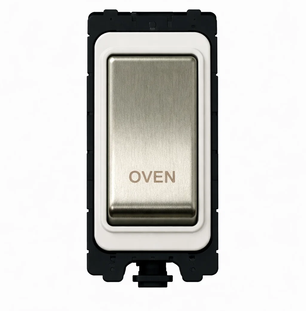 20A DP Switch - Engraved with - Oven - White and Satin Chrome Switch