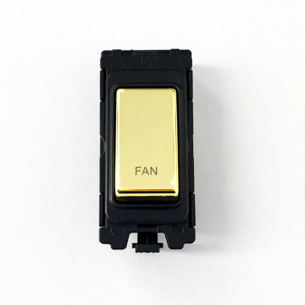 20A DP Switch - Engraved - Fan - Black and Polished Brass Switch