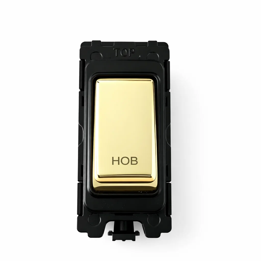 20A DP Switch - Engraved Hob - Black and Polished Brass Switch