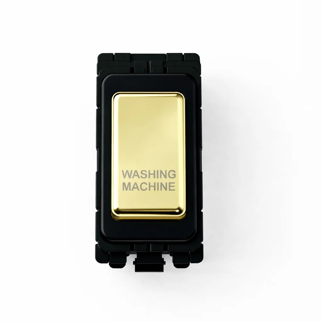 20A DP Switch - Engraved - Washing Machine - Black and Polished Brass Switch