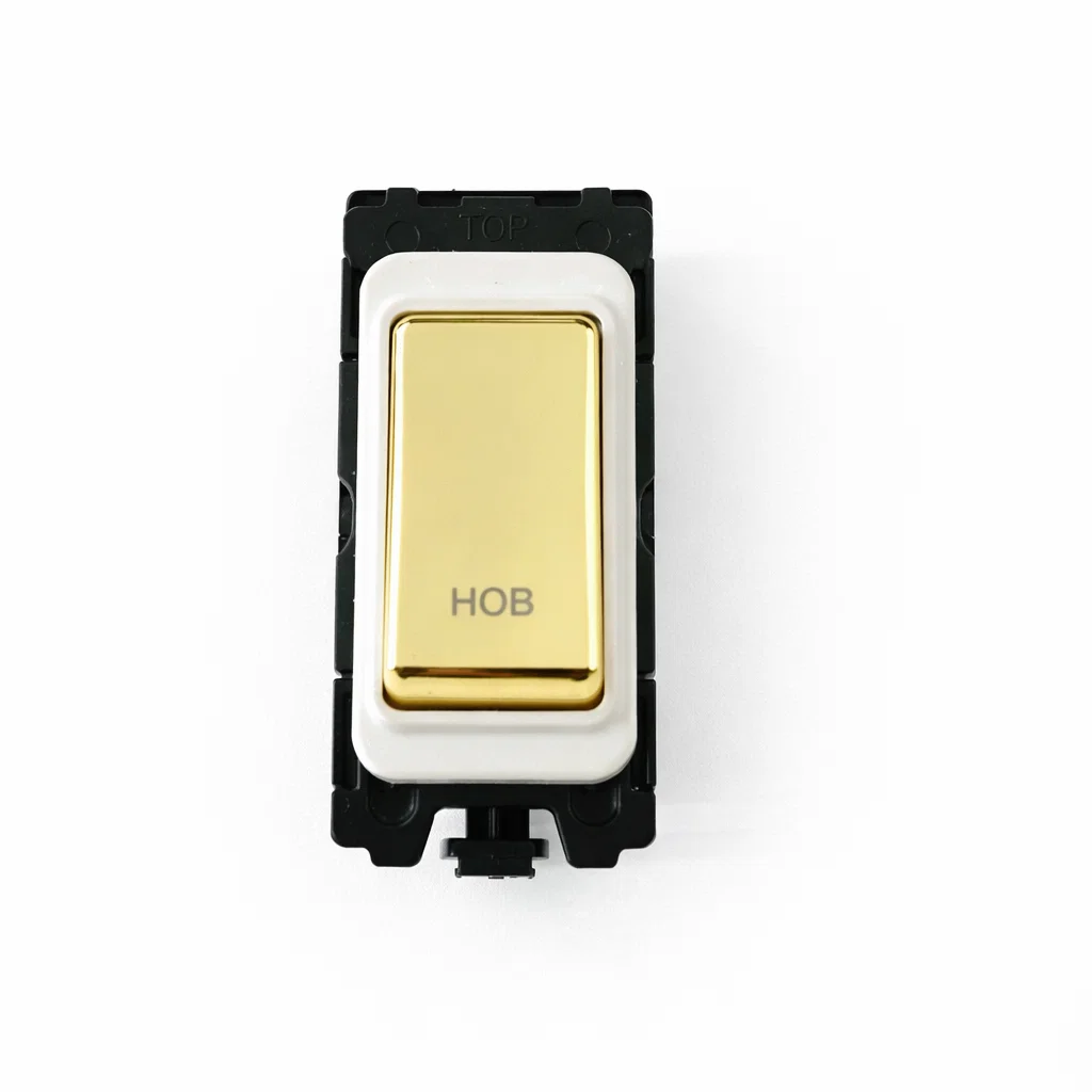 20A DP Switch - Engraved with - Hob - White and Polished Brass Switch