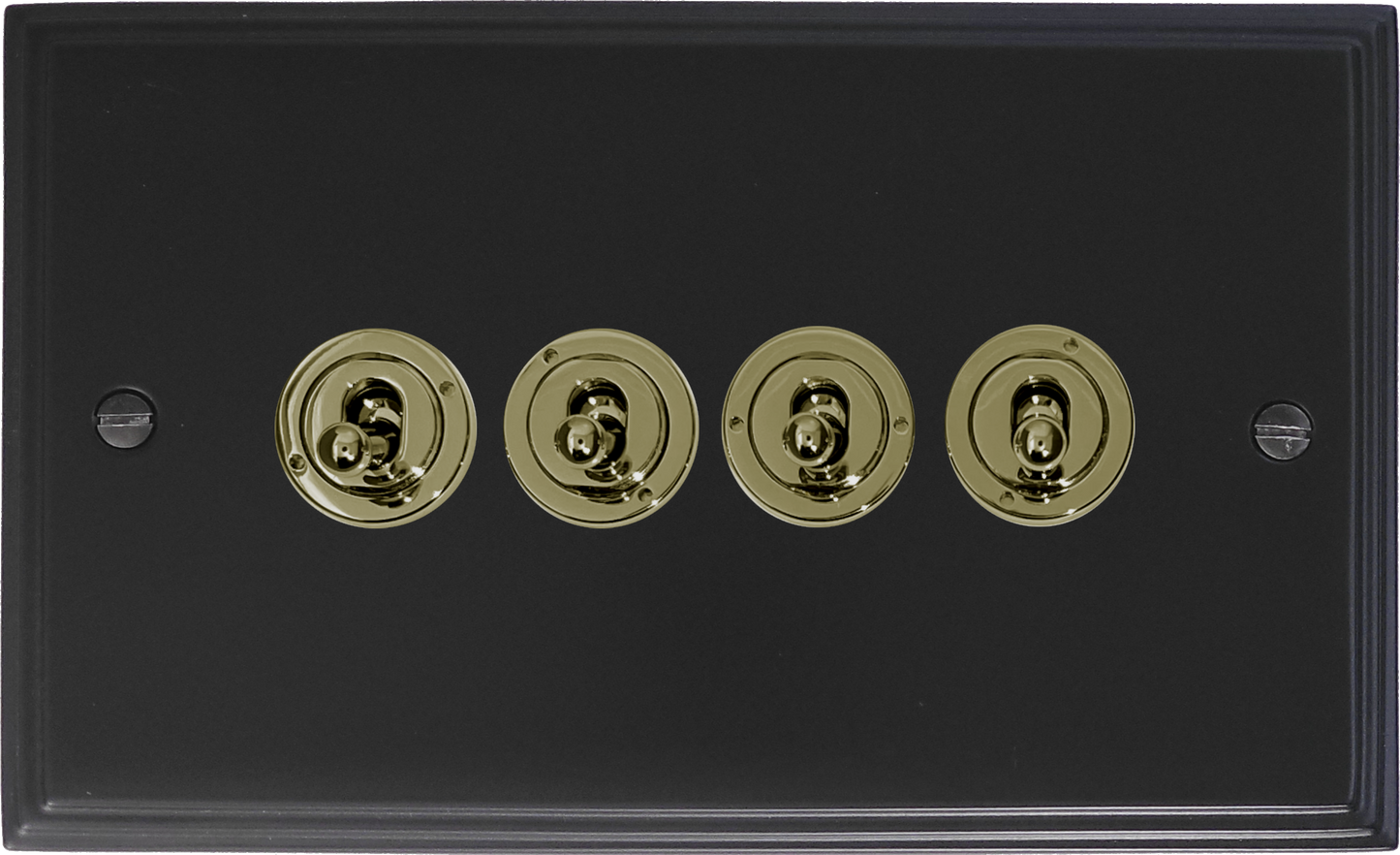 Victorian Flat Black 4 Gang Toggle (Polished Brass Toggle)