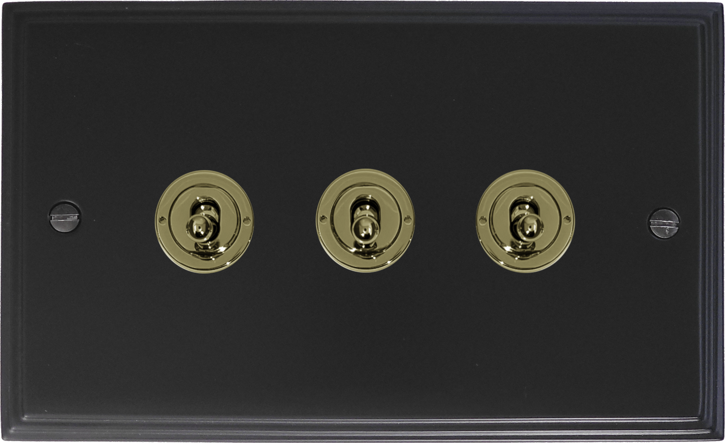 Victorian Flat Black 3 Gang Toggle (Polished Brass Toggle)