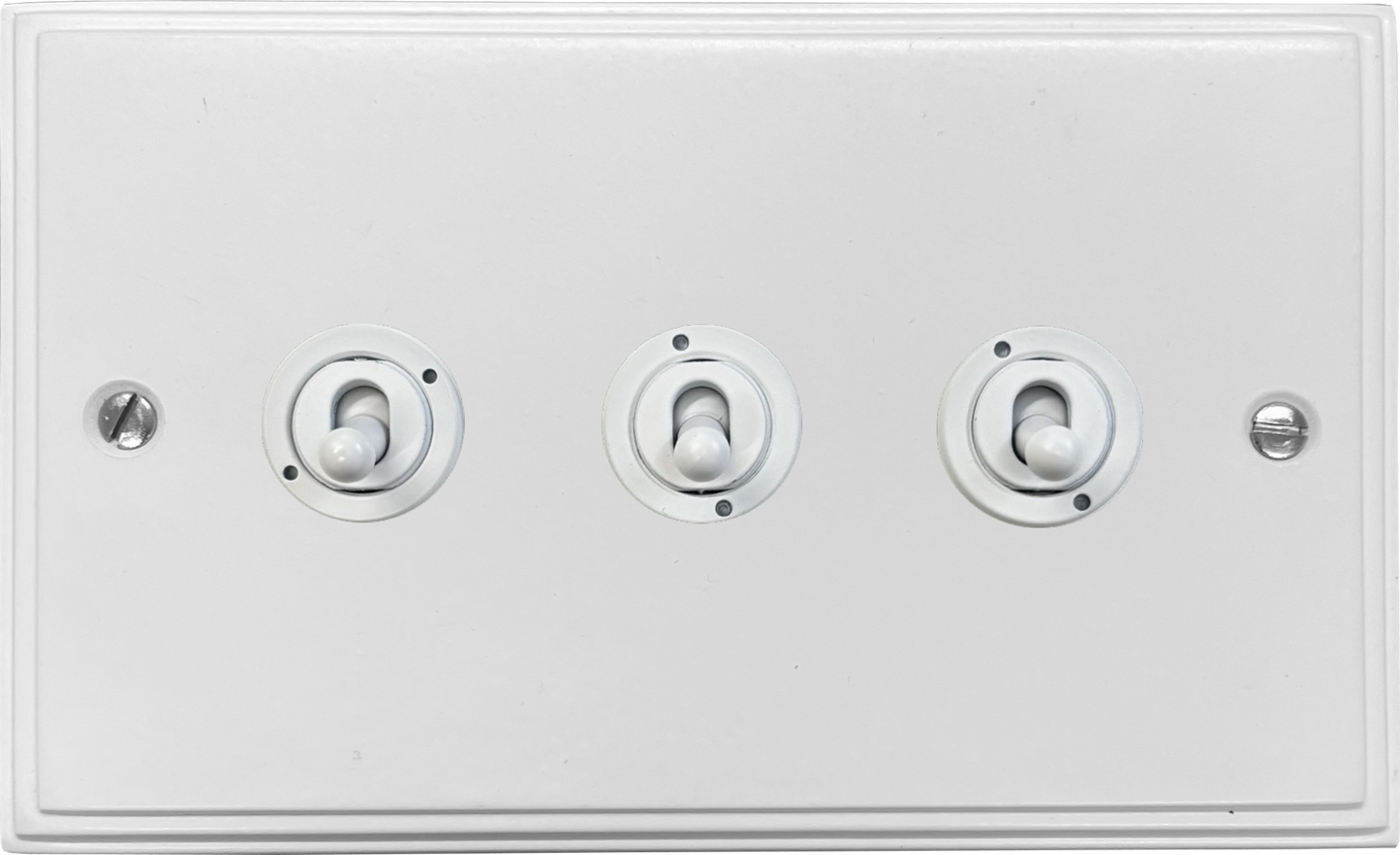 Victorian Flat White 3 Gang Toggle Grid Switch (White Toggle)